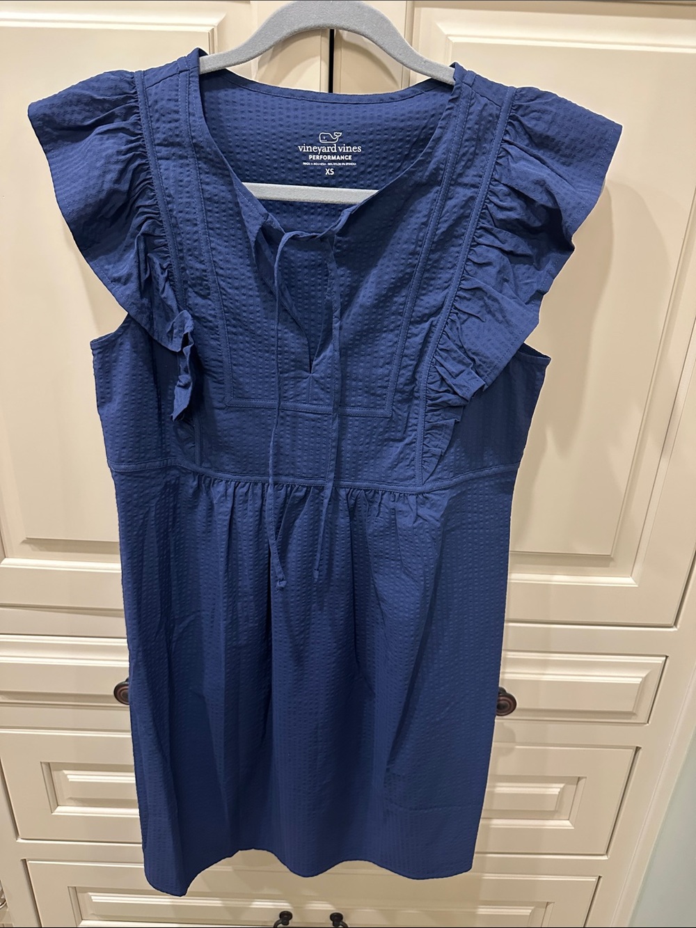 Vineyard Vines Navy Blue Ruffle-Sleeve Midi Dress